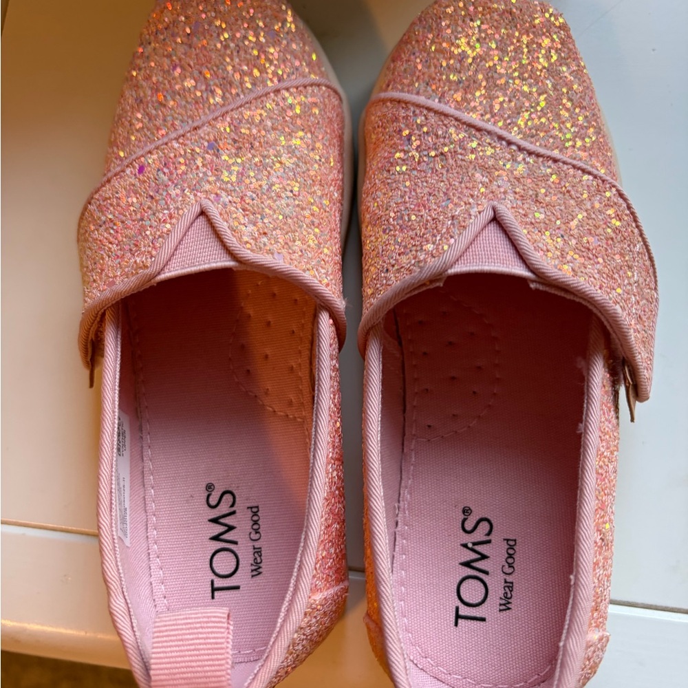 TOMS Kids Pink Glitter Slip-On Moccasins